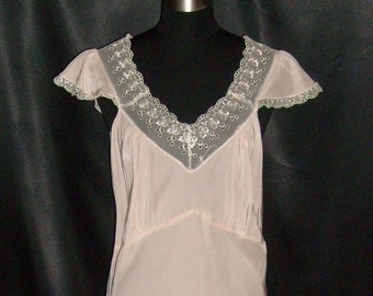 Vintage 1940's "Slender Style" Brand Pink Rayon Nightgown with Eyelet Trim 42