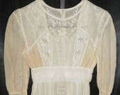 FREE USA SHIPPING Vintage Antique - Authentic Early 1900 39 s Victorian Embroidery Lace Tea Time Steampunk Lawn Day Dress 34
