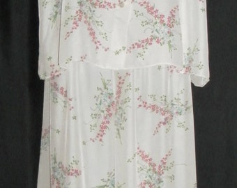 1940's Old Hollywood Starlet Vintage White & Floral Silk Wide Leg Pajamas 42" Bust - 26" Waist