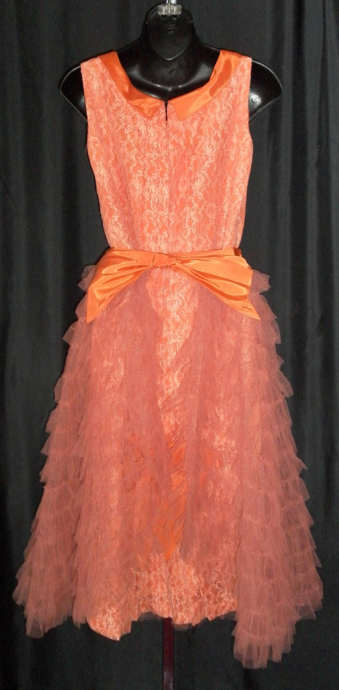 Unique Vintage 2 Piece Burnt Orange Lace Dress W/ Tiered Tulle Etsy
