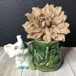 Vintage Precious Baby Elephant Ceramic Table Top Planter