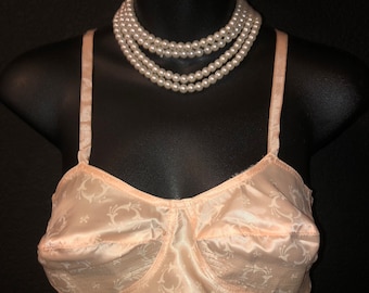 OLD STORE STOCK - Luxurious Elegance - Vintage 1940's Peachy Pink Satin Brocade Bra Brassiere 36