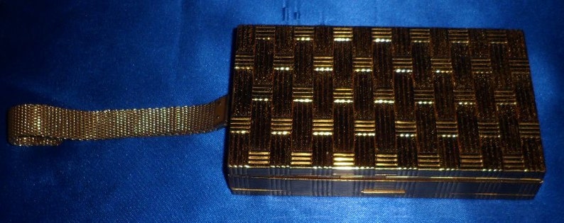 Vintage Evans Elegance Gold Basket Weave Design Make Up Clutch Purse Handbag Wristlet image 5