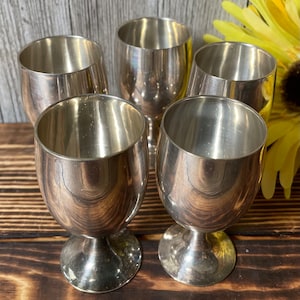 Set of 5 Vintage LEONARD EPNS Silver Plated Cordial / Mini Goblet / Shot Glasses