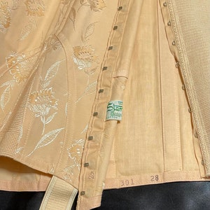 OLD STORE STOCK Vintage 1920-30's Satin Stitch Peach Brocade Corset w/ 4 Metal Garters 28 Style 301 image 2