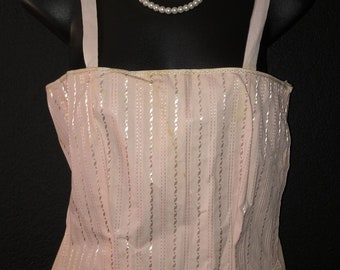 OLD STORE STOCK - Vintage 1930's "College Girl" Pink Brocade Bandeau Flapper Bra 34