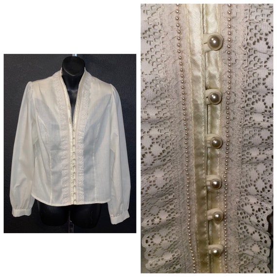 1970's Vintage Off White Fancy Frilly Lace & Faux… - image 1