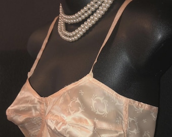 OLD STORE STOCK - Luxurious Elegance - Vintage 1940's Peachy Pink Satin Brocade Bra Brassiere 36