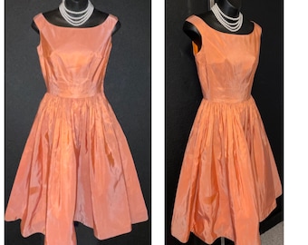 Vintage 1950's Burnt Orange Sleeveless Fully Lined "Dirndl" Dress 34