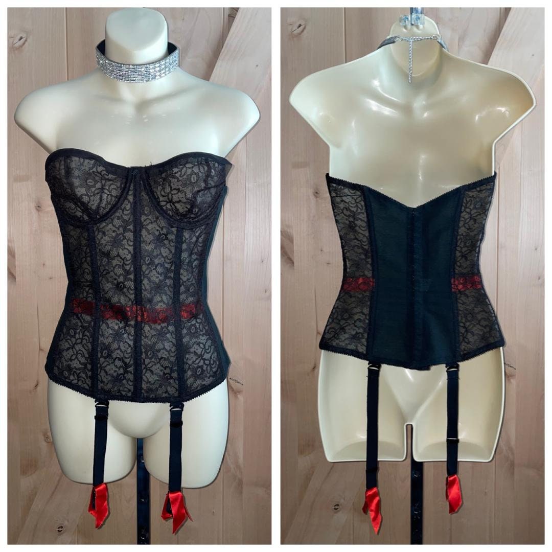Vintage 1950 s Burlesque WARNER S Sexy Black Lace Merry Widow Strapless Bustier Corset 34B Etsy Canada