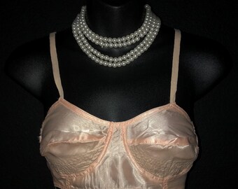 Clearance!  OLD STORE STOCK - Delicately Feminine - Vintage 1940's Peachy Pink Satin Bra Brassiere 32