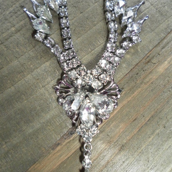 Vintage Elegance - 1960's Signed Marianne Rhinestone Princess / Bridal / Formal Necklace