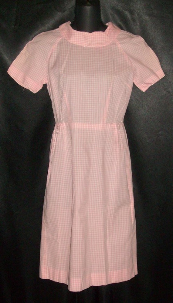 Vintage Adorable 1950's Pink Gingham Cotton Day Dr