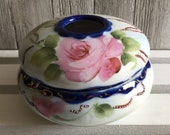 Vintage Hair Receiver - E-Oh Nippon Moriage - Japan, 1920 39 s - Dresser Vanity - Fine Bone China - Floral Hand Painted - Gold Filigree