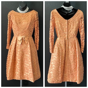 Vintage 1950&#39;s Copper Lace Overlay Evening / Cocktail Dress 34
