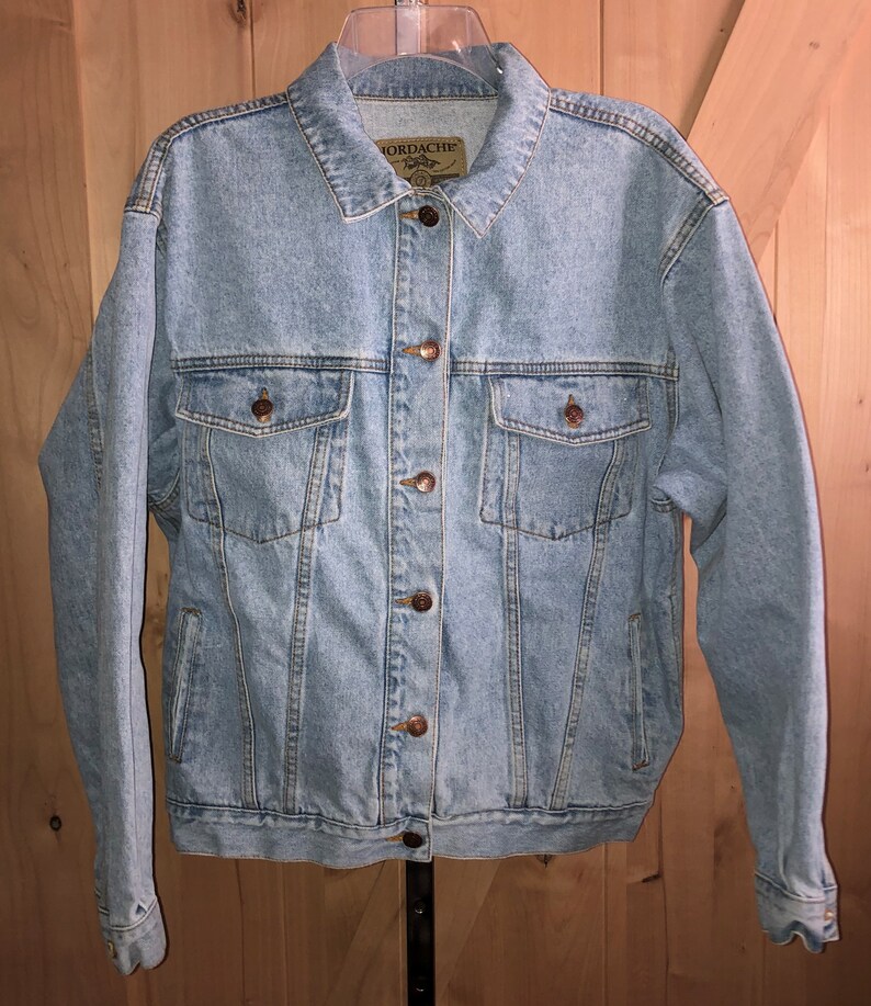 Vintage 1980's Jordache Mens Denim Blue Jean Jacket Distressed Acid Wash L image 1