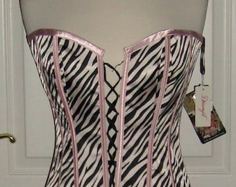 NOS 1990's "Dreamgirl" Zebra Lace Up Front Satin Strapless Corset / Bustier  34