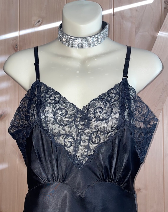 TLC Vintage 1950's Lady Lynne Sexy Black Satin Fu… - image 1