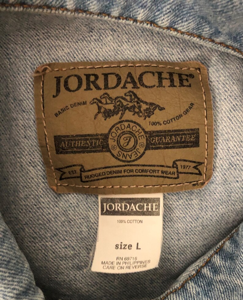 Vintage 1980's Jordache Mens Denim Blue Jean Jacket Distressed Acid Wash L image 8