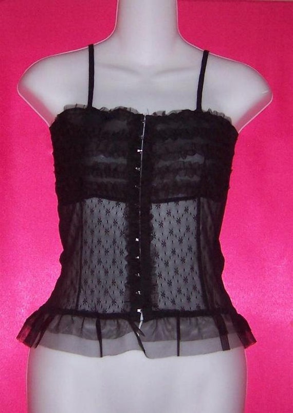 Dainty & Petite 1940's Sheer Ruffle Trim Black Cam