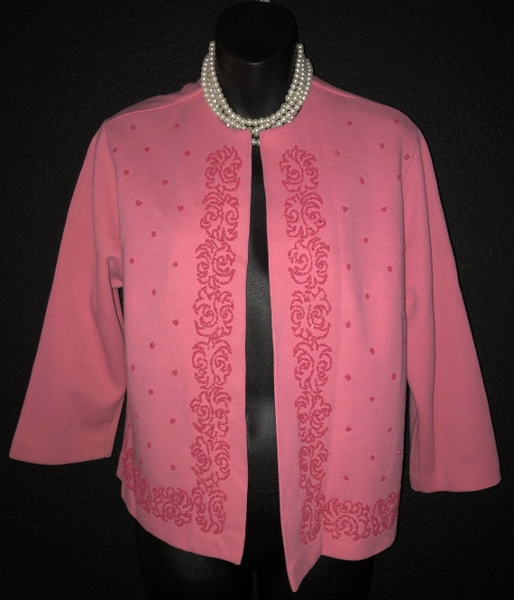 Vintage 1950's Cintura Salmon Pink Beaded Jacket … - image 1