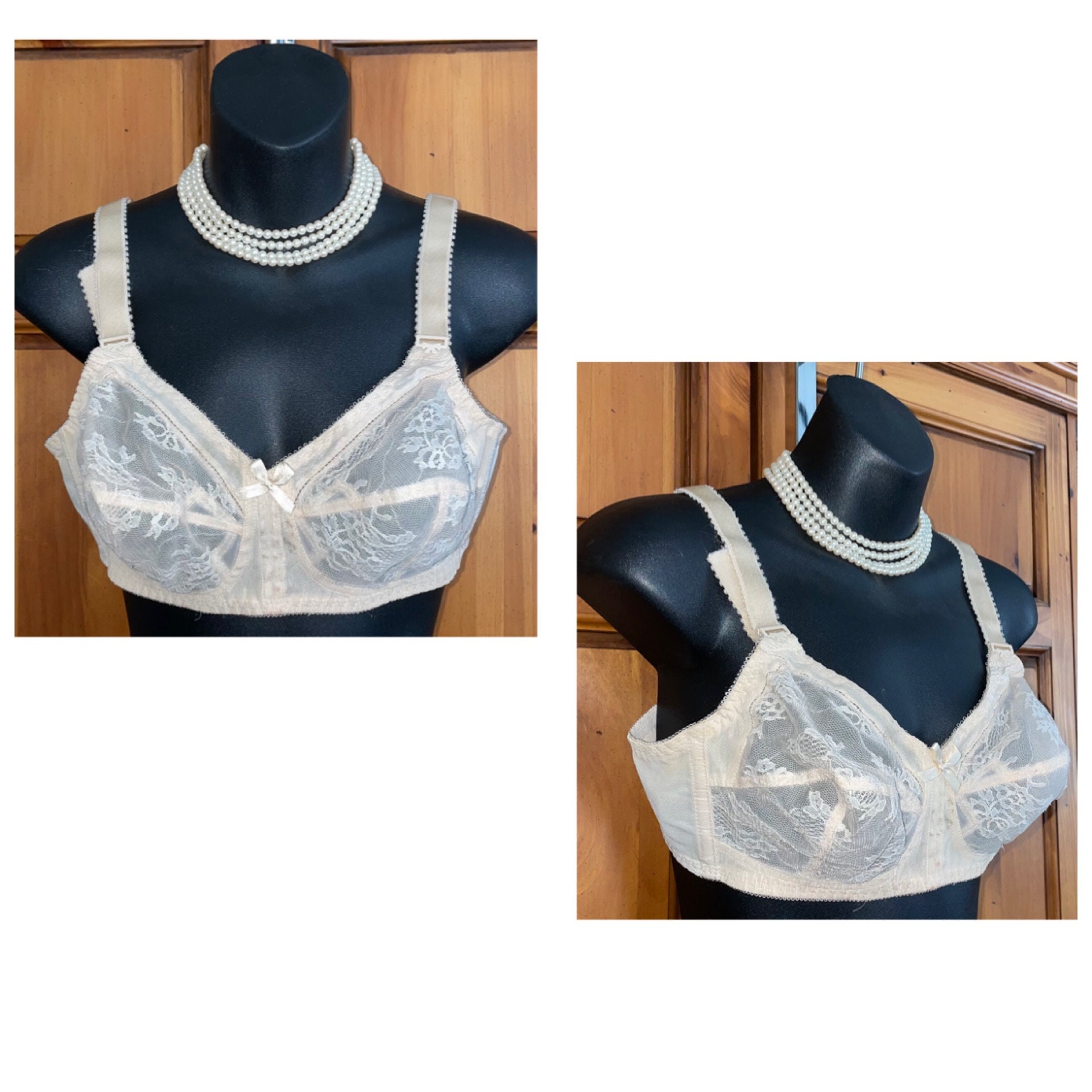 Vintage 1960s White Lace 2 Part Cup Bra Size 38C by Playtex, Style