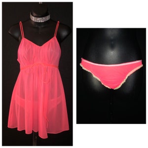Vintage MOD 1960&#39;s &quot;Molla Kaye&quot; Neon Hot Pink Babydoll Nightie & Matching Panties XS S 32-34
