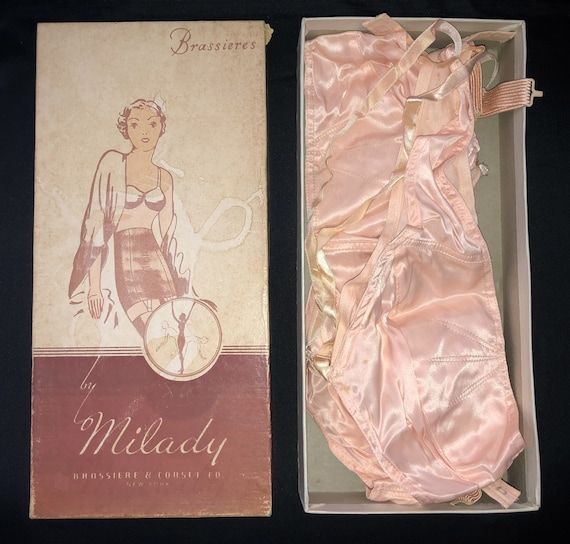 OLD STORE STOCK Luxury Vintage 1940's Milady Peach Satin Bra 36