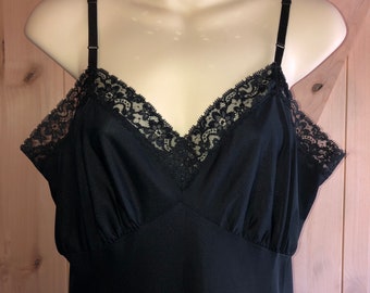 Vintage élaboré des années 1950 MYSTERY MAKER Roomy Jet Black Nylon Full Slip 40