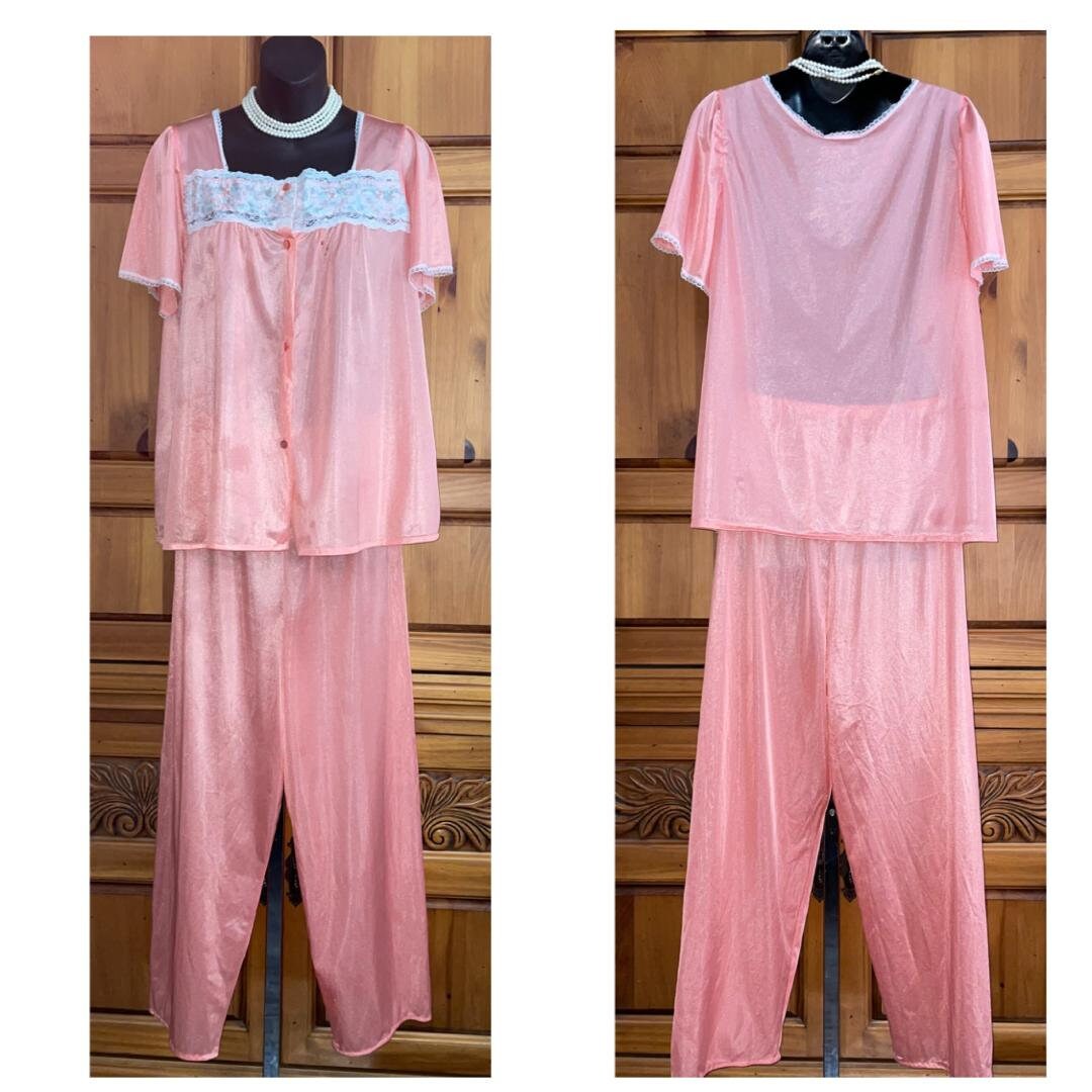 TLC SALE Vintage 2 Piece 1980 s Dreamsicle Orange Nylon Pajamas L