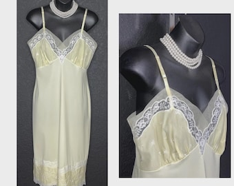 CLEARANCE!  Exclusive Collection - Vintage 1950's VAN RAALTE "Suavette" Bright Yellow Nylon Full Slip w/ Fancy Hemline 36