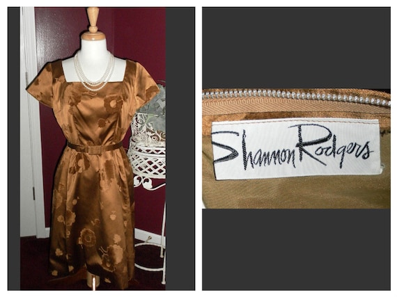 Vintage 1960's Golden Brown Satin Brocade Upscale… - image 1