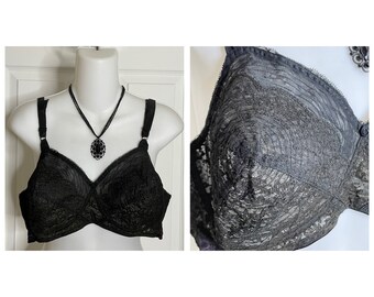 Vintage 1950's Midnight Black CHARMODE Sexy Circle Stitch Buxom Bullet Bra 38C - Style 5628