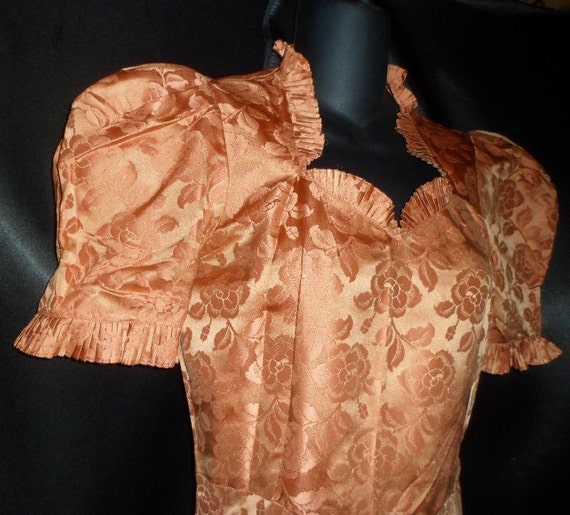 Vintage 1940's Terra Cotta / Copper Brocade Satin… - image 3