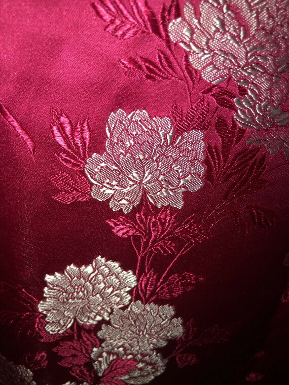 Vintage Roomy Brocade Satin Fuschia Pink Long Flo… - image 2