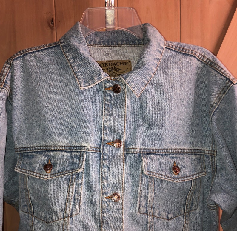 Vintage 1980's Jordache Mens Denim Blue Jean Jacket Distressed Acid Wash L image 4