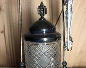 Antique 19th Century Victorian Rogers Smith Co Meriden 188 Silver Plate Cut Glass Pickle Castor w Tongs