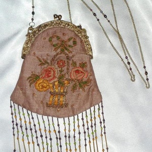 Vintage Inspired Fully Lined & Beaded Tapestry Evening Purse / Handbag - Very Elegant! - Christiana Lapetina