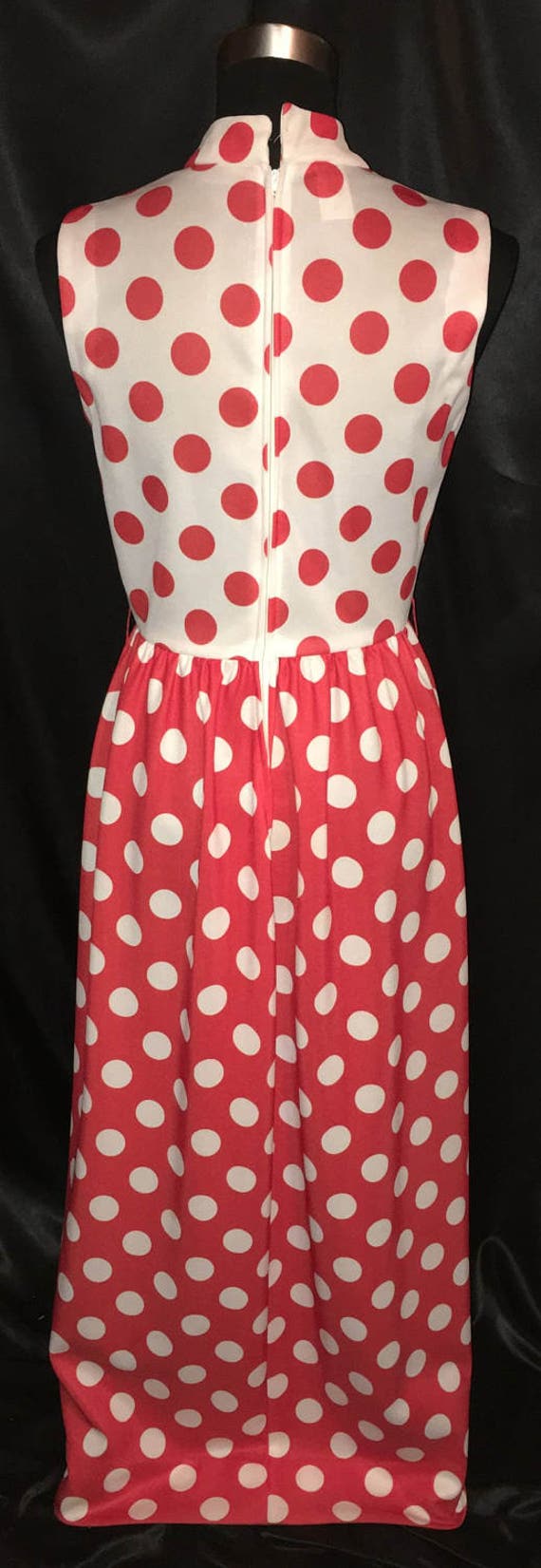 Vintage 1970's Red & White Polka Dot Polyester Sl… - image 2