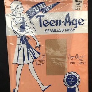Dead Stock Teenage University Brand Seamless Mesh Stockings - Sahara Tan - Size 9