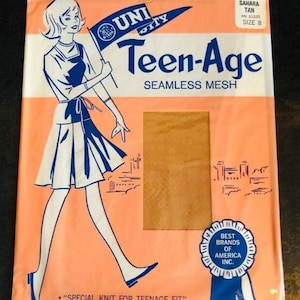 Dead Stock Vintage TEENAGE UNIVERSITY Brand Seamless Mesh Stockings - Sahara Tan - Size 8