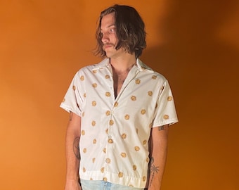 Apathetic Suns Cabana Shirt, Mens Button Up, Vintage Sheet Shirt