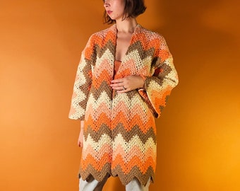 Peachy Zigzag Crocheted Coat