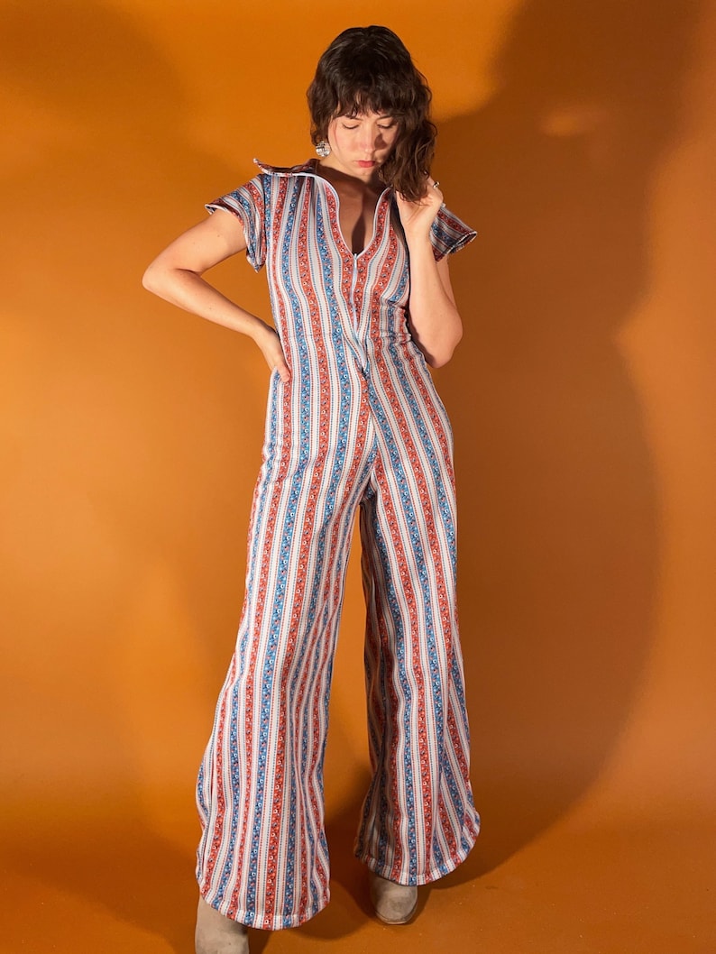 Red White and Blue Striped Disco Jumpsuit zdjęcie 1