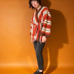 70s Style Cardigan Coat, Retro Afghan Coat, Orange and Brown Blanket Jacket image 8