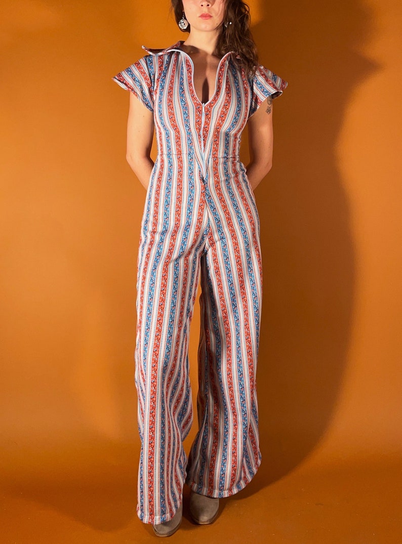 Red White and Blue Striped Disco Jumpsuit zdjęcie 3