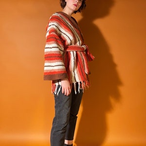 70s Style Cardigan Coat, Retro Afghan Coat, Orange and Brown Blanket Jacket image 4