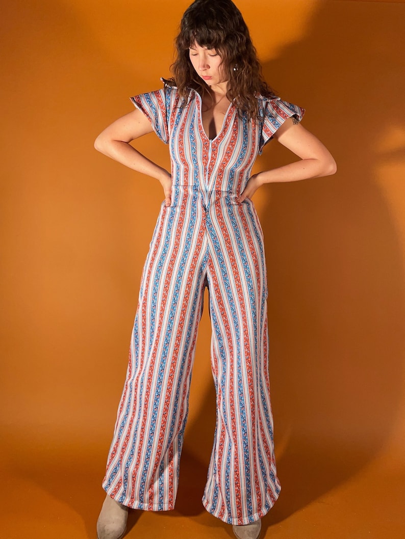 Red White and Blue Striped Disco Jumpsuit zdjęcie 7