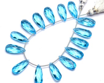 Swiss Blue Topaz Color Hydro Quartz Faceted 15x8MM Size Tie Shape Briolette Beads 7 Inch Full Strand Super Fine Quality Beads