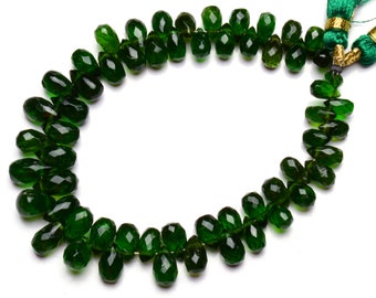 Faceted Heart Beads 8 Inch Strand Green Tourmaline Chrome Diopside Briolette Beads Green Diopside Beads 5mm
